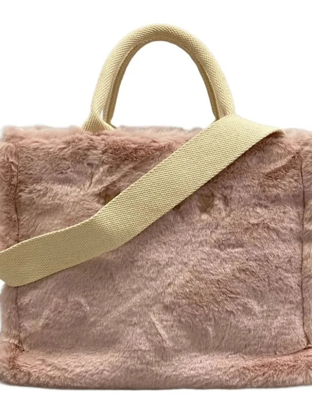 MARNI SHMP0077U6 Pink Cream Fake Fur Canvas Tote Bag